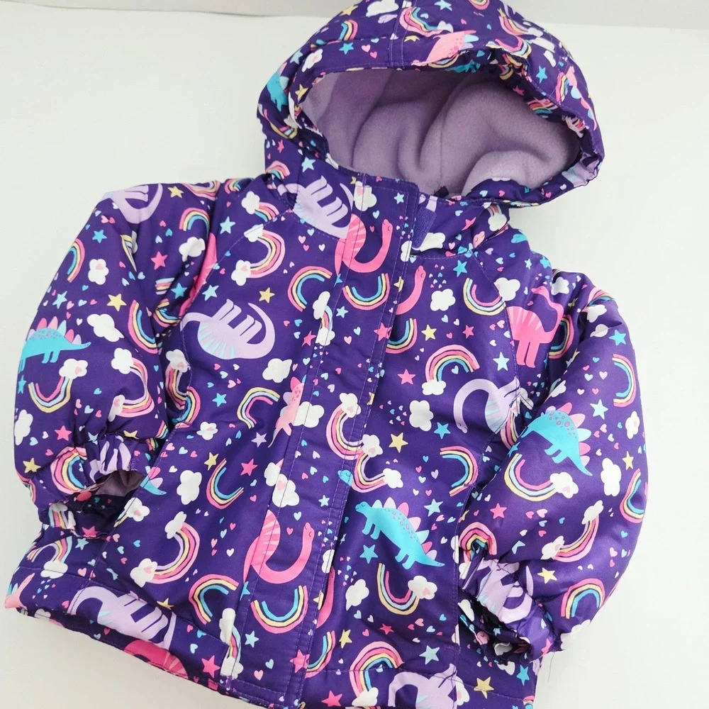 Carter's 3-in-1 Winter Jacket Purple Rainbow Dinosaur Print Toddler Girl 18M